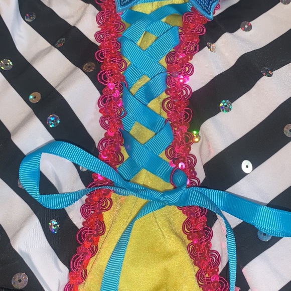 Dansco Leotard MC Black & White w/ Pink Sequin Trim Blue Ribbon EUC Dance - Picture 8 of 14